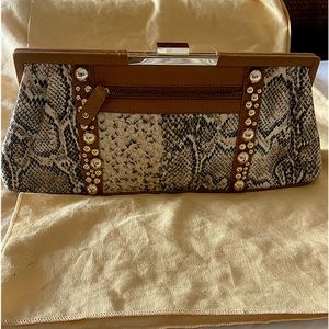 Clutch from Nine West- mustard leather with snake canvas print-new
